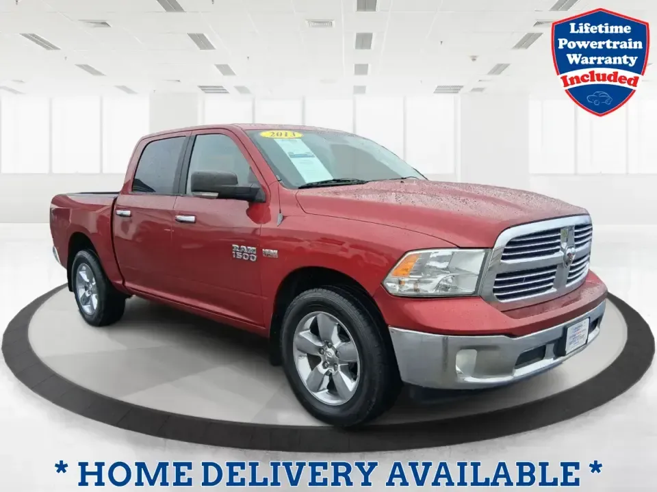 2013 Ram 1500 Big Horn (1C6RR7LT6DS) with an HEMI 5.7L V-8 variable valve control engine, 6-Speed Automatic transmission, located at 880 E. National Road, Vandalia, OH, 45377, (937) 908-9800, 39.891918, -84.183594 - Need a truck that can handle weekday work runs and still feel ready for a spontaneous weekend escape? This Flame Red Clearcoat 2013 Ram 1500 Big Horn Crew Cab is built for real-life Ohio driving-hauling, towing, commuting, and road-tripping with the comfort your passengers will appreciate and the ca - Photo#0